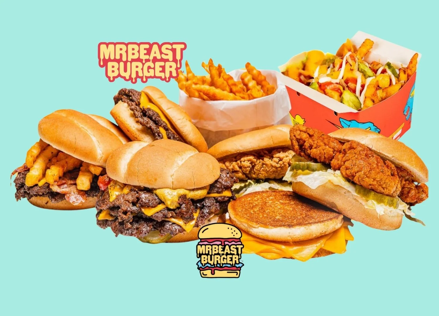 MrBeast Burger burgers, chicken sandwiches and fries, from GFV’s original brand imagery